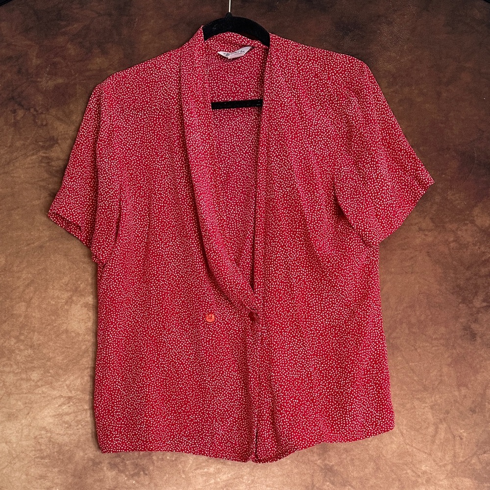 100% Silk Elegant Red Blouse with Pattern